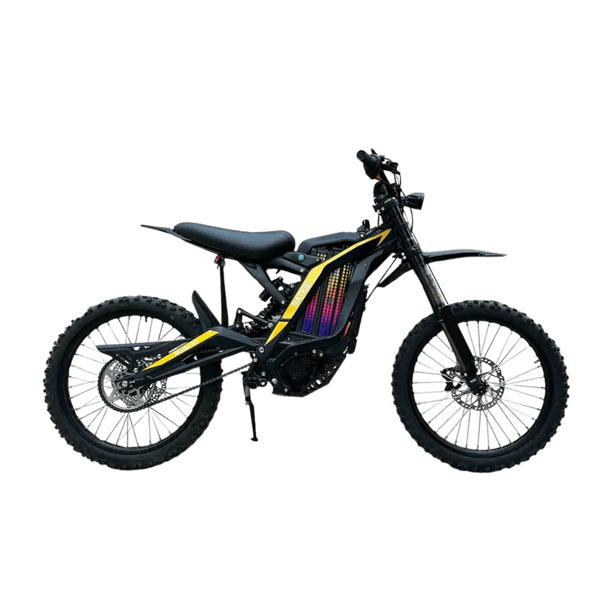 Black electric bike with yellow accents on a white background.Natkie N1 All-Terrain Electric Motorcycle