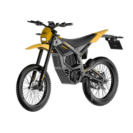 Yellow and black electric bike on a white background. Freego Nova 5 Mid-Drive Off-Road Electric Dirt Bike