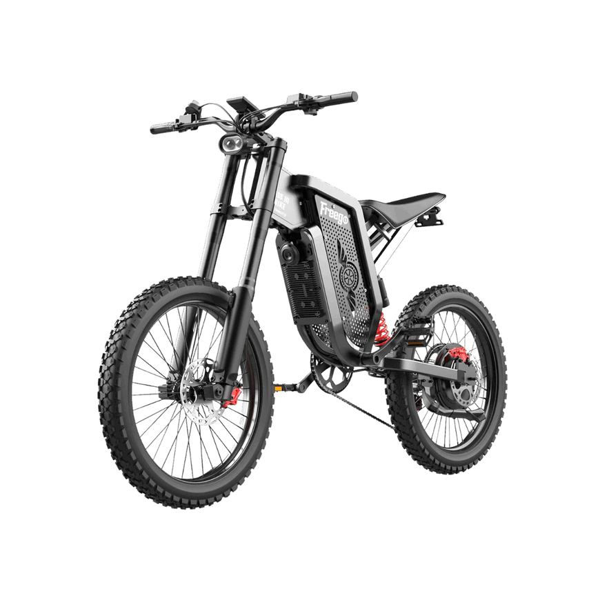 Black electric bike on a white background. Freego X2 Pro All-Terrain Dirt eBike