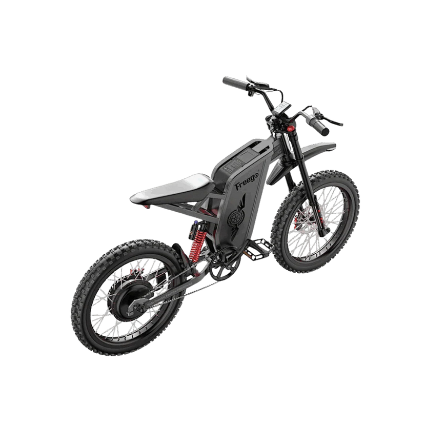 Black electric bike on a white background. Freego X2 Pro All-Terrain Dirt eBike